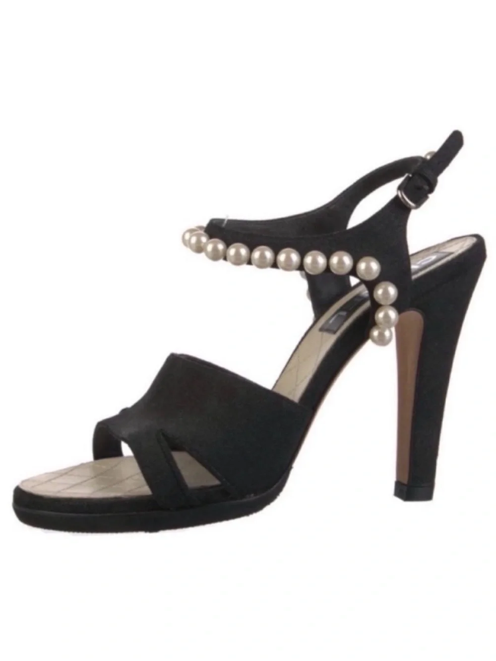 CHANEL Black Suede Faux Pearl Slingback Heeled CC Runway Sandals